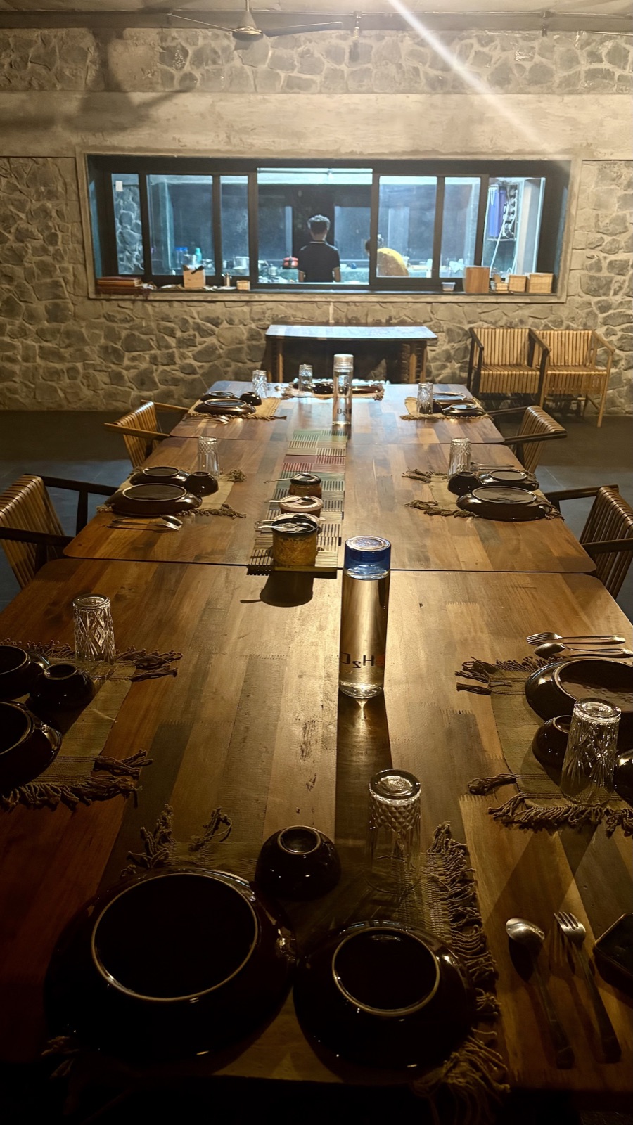 The communal dining table at the Dangs stay