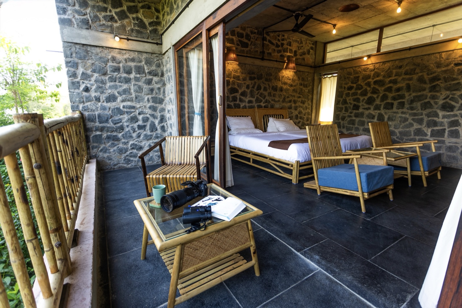 A twin room at the Dangs stay opening to a balcony